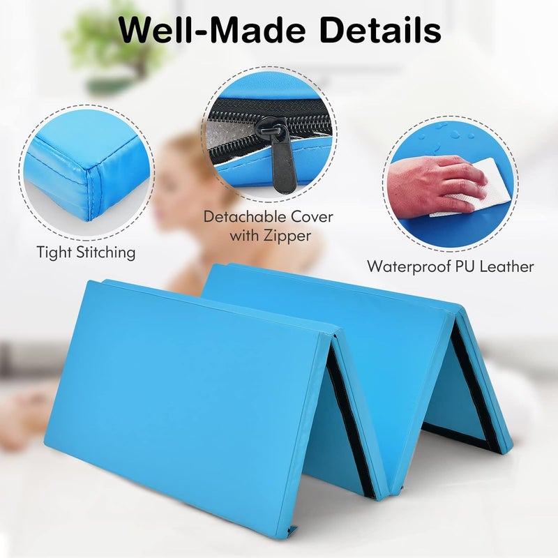 GYMAX Gymnastics Mat, 4 FT x 8 FT x 2 Inches Folding Exercise Mat w/Carry Handles & Sturdy Stitching Waterproof Cover, Tumbling Mat for Yoga Stretching Martial Arts Home Gym - Image 3